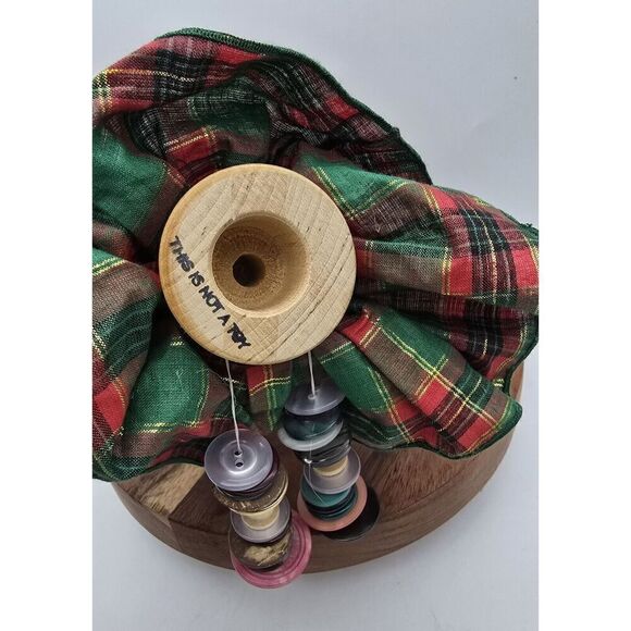 Vintage Button Shelf Sitter Christmas Brunette Girl Doll Cottage Core Country - Picture 4 of 6